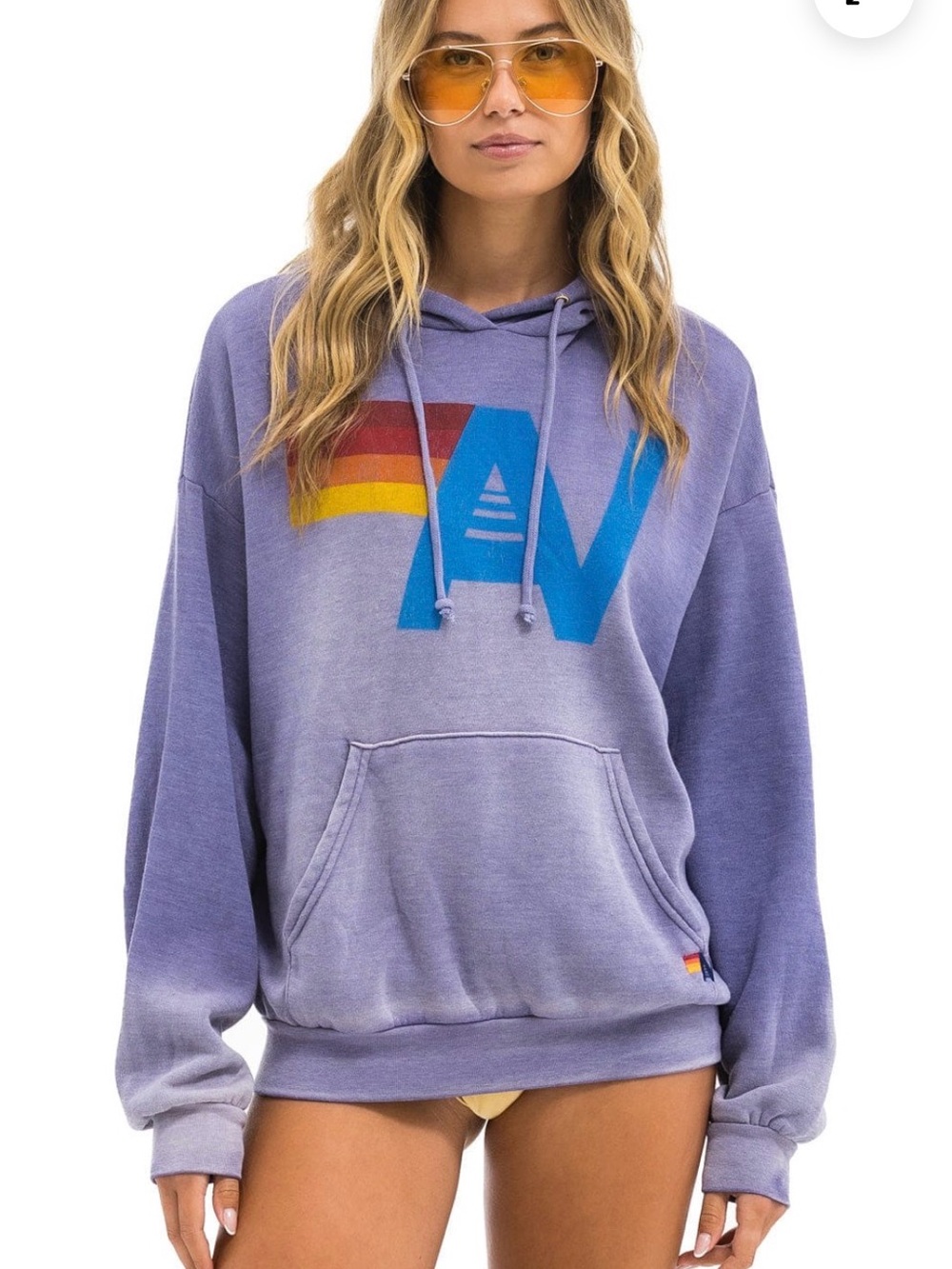 Aviator Nation Vintage Logo Relaxed Pullover Hoodie, Faded Grape, Size Medium